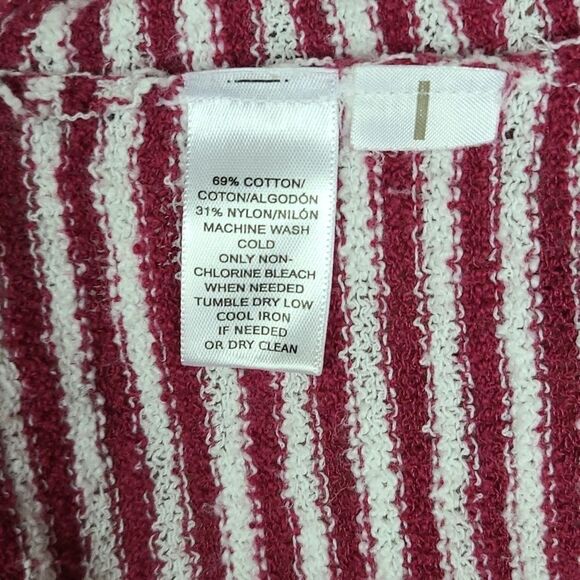LOFT Red & White Stripe Oversize High Low Split Back V-neck Sweater Slub Knit XS - Picture 7 of 8